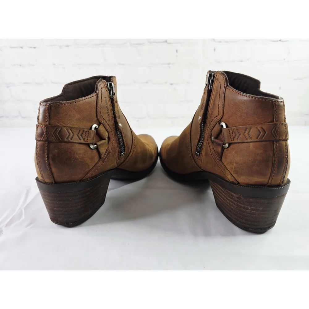 Teva Foxy Brown Leather Side Zip Block Heel Ankle Boot Women's Size 8